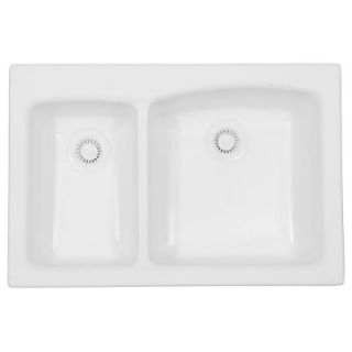 Karran Self Rimming Acrylic 33x22x9 0 Hole 30/70 Double Bowl Kitchen Sink in White/Matte Finish Karran Winston   White