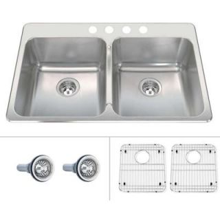 ECOSINKS Acero Combo Top Mount Drop in Stainless Steel 33x22x8 4 Hole Double Bowl Kitchen Sink with Satin Finish ECOD 338DA 4