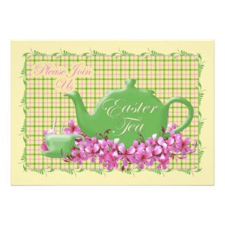Spring Pinks and Teapot Easter Tea Invitations