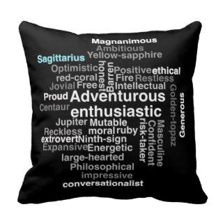 Black modern Sagittarius traits tag word cloud art Pillow