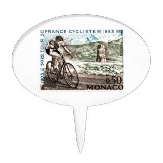 1963 Monaco Tour Racing Cyclist Postage Stamp Cake Toppers