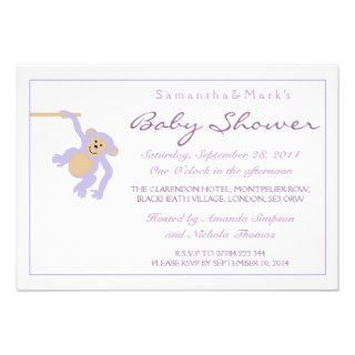 Lilac Monkey Chimp Lilac Border Baby Shower Invitation