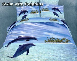 Dolce Mela DM427T Swim with Dolphins Twin Duvet Cover Set   Ocean Dolphin Bedding