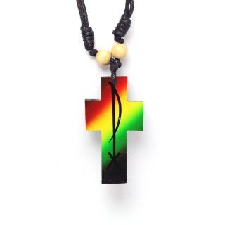 Simple Wooden Cross Pendant with the Chi Rho Symbol on an Adjustable Black Cotton Wax Cord Necklace Rasta Necklace Jewelry