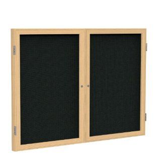 2 Door Wood Frame Enclosed Fabric Tackboard Surface Color Black, Size 36" H x 48" W x 2.25" D, Frame Finish Oak  Bulletin Boards 
