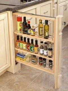 Rev A Shelf 432 BF 3C 432 Series 3" Base Filler Pull Out Organizer with Adjustable Shelves, Natural Wood   Cabinet Organizers