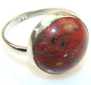 Red Sonoran Jasper Women's Silver Ring Size 9 1/4 4.10g (color red, dim. 3/4, 3/4, 1/4 inch). Red Sonoran Jasper Crafted in 925 Sterling Silver only ONE ring available   ring entirely handmade by the most gifted artisans   one of a kind world wide i