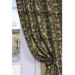 Flocked Firenze Fern Green Faux Silk 120 inch Curtain Panel Curtains