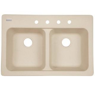 FrankeUSA Dual Mount Tectonite Composite 33x22x9 4 Hole Double Bowl Kitchen Sink in Oatmeal FTO904BX