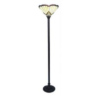 Warehouse of Tiffany 72 in. Antique Bronze Jewel Stained Glass Floor Lamp with Foot Switch 1483+BB75B