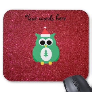 Owl santa green with red glitter mousepad