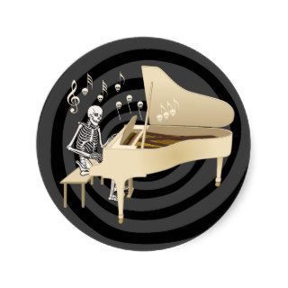 Skeleton Pianist Round Sticker