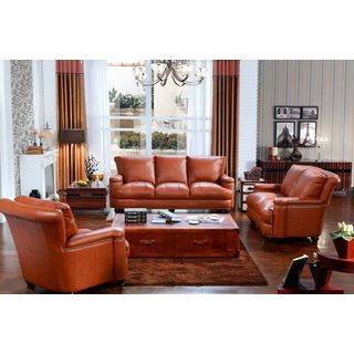 Pecan Top Grain Leather Sofa Set Italia Designs Sofas & Loveseats