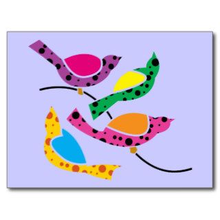 Polka Dot Song Birds   Abstract Pop Art Postcard