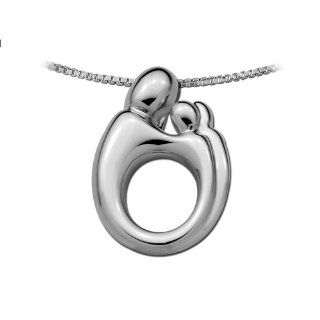 14K White Gold Large Twin Mother and Child Pendant Pendant Necklaces Jewelry