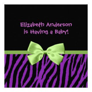 Trendy Purple Zebra Print And Ribbon Baby Shower Custom Invite