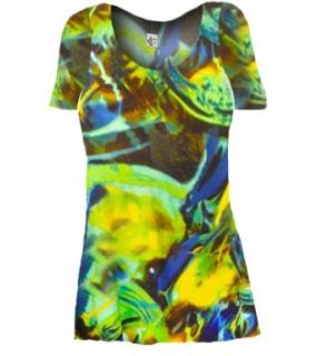 Sanctuarie Designs Women's Pretty Earth Print Short Sleeves Plus Size Supersize Slinky Tunic Top 0x Yellow/brown/green