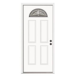 JELD WEN Blakely Fan Lite Primed White Steel Entry Door with Nickel Caming and Brickmold THDJW166700590