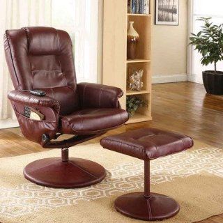 Massage Reclining Chair with Ottoman Color Burgundy  