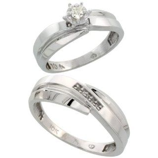 10k White Gold 2 Piece Diamond wedding Engagement Ring Set for Him and Her, 6mm & 7mm wide Jewelry