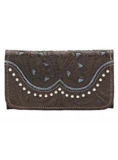 American West Leather Tri Fold Wallet 8155282 Annies Secret Chocolate/Denim