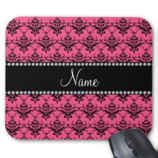 Personalized name Pink black damask Mousepads