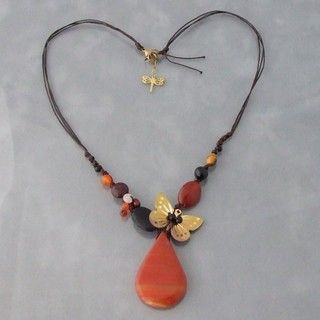 Brass and Cotton Rope Earthy Butterfly Teardrop Necklace (Thailand) Necklaces