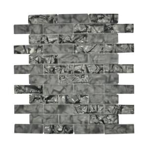 Jeffrey Court Black Magic 12 in. x 12 in. Black Glass Brick Mosaic Tile 99179