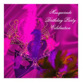 Masquerade Birthday Party Purple Pink Masks Custom Invitations