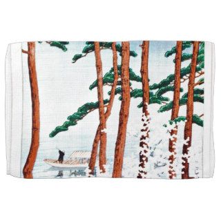 Forest and Lake V Old Ukiyo e Woodblock Print Kitchen Towel