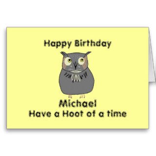 Add Name front Hooty Owl Birthday Cards