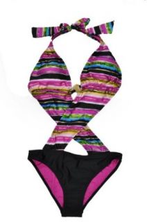 Rocawear Womens Pink & Multicolor Striped One Piece Swimsuit (M)