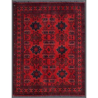 Afghan Hand knotted Khal Mohammadi Red/ Navy Wool Rug (4'11 x 6'4) 3x5   4x6 Rugs