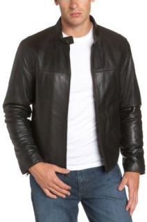 Marc New York Men's Lambskin Leather Banded Collar Jacket, Black, Small at  Mens Clothing store