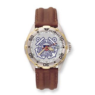 Mens US Coast Guard All Star Leather Band Watch Jewelry
