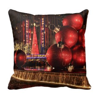 NYC Huge Christmas Ornaments Near Radio City Pillows