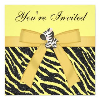 Zebra, Rose Jewels & Animal Print Glitter Personalized Invitations