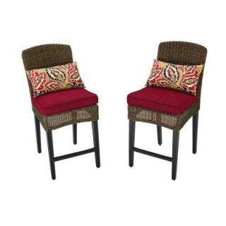 Hampton Bay Walnut Creek Patio High Dining Chair with Red Cushion (2 Pack) FRS10013H Red