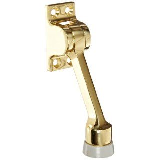 Rockwood 461.3 Brass Kick Down Door Stop, #8 X 3/4" OH SMS Fastener, 3 5/8" Projection, 2 1/4" Base Width x 1 1/4" Base Length, Polished Clear Coated Finish