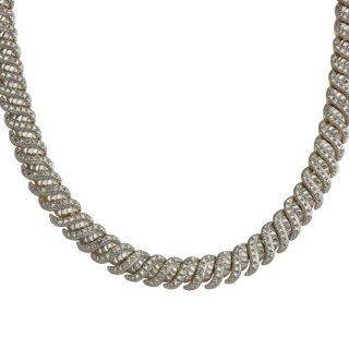 18k Yellow Gold Plated Sterling Silver Diamond Necklace, 17" Jewelry