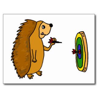 VV  Funny Hedgehog Throwing Darts Cartoon Postcard