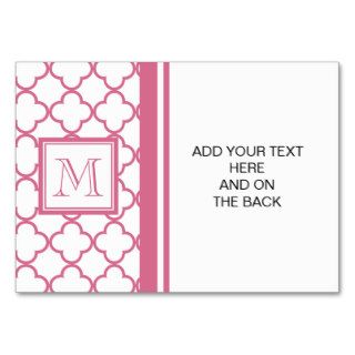Hot Pink White Quatrefoil  Your Monogram Business Cards