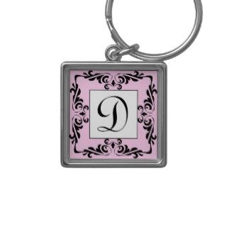 Ornate Pink Monogram Letter D Keychain