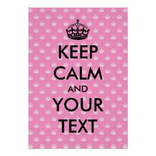 Pink keep calm poster template with crown pattern