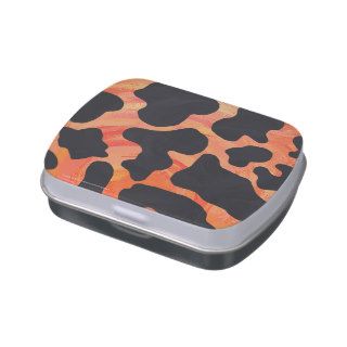 Cow Black and Orange Print Jelly Belly Candy Tin