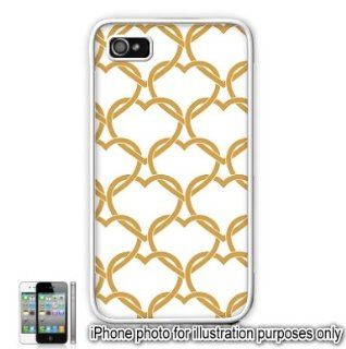 Gold Interlocking Hearts Love Monogram Pattern Apple iPhone 4 4S Case Cover Skin White Cell Phones & Accessories
