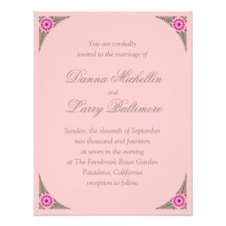 Simple Pink Floral Border Wedding Invitation