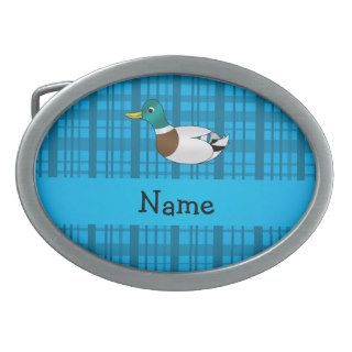 Personalized name mallard duck blue plaid belt buckle