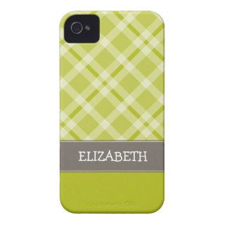 Plaid Pattern with Name   lime green and gray iPhone 4 Covers
