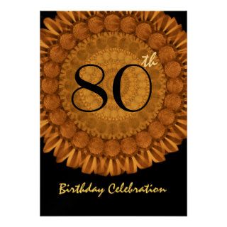 80th Birthday Party Invitation GOLD Flower Wreath